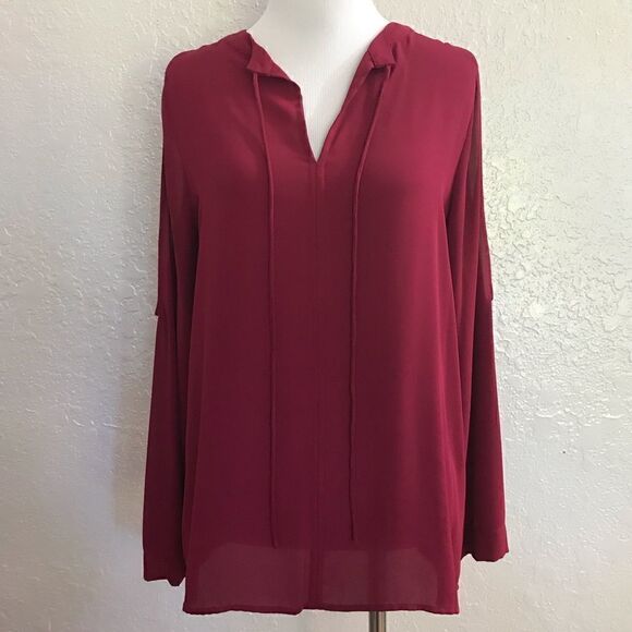 LOFT Ann Taylor Tie Neck Cold Shoulder Blouse - Picture 1 of 8